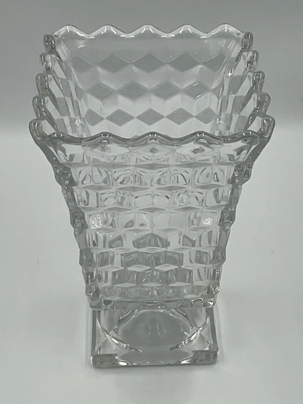 Vintage Fostoria American Clear Cubist Square Footed Vase